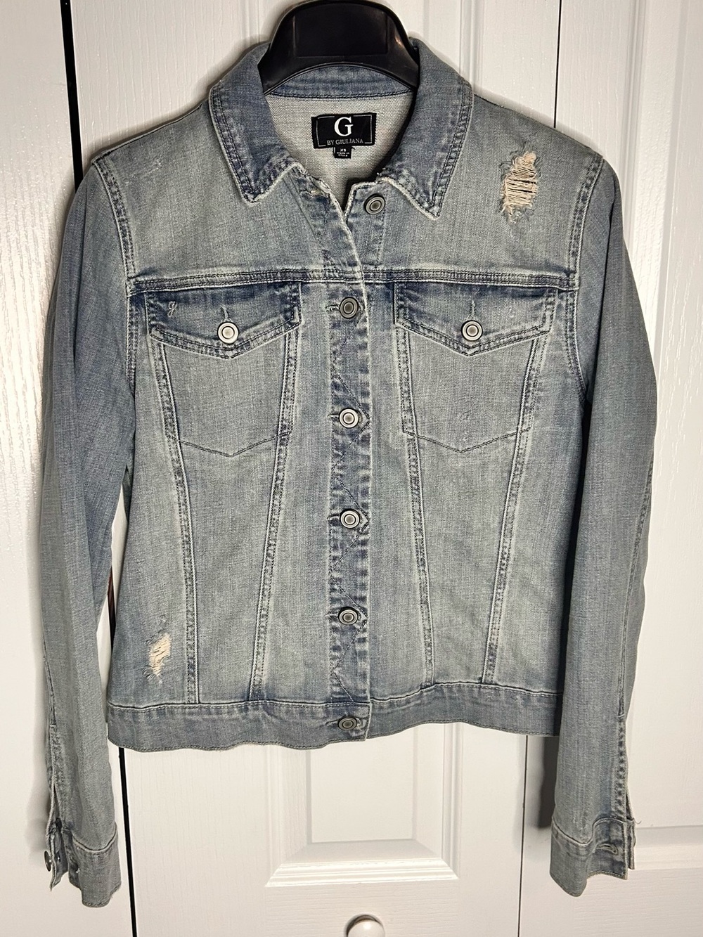 G by Giuliana Women’s‎ Size XS Light Wash Distressed Denim Cotton Cropped Jacket